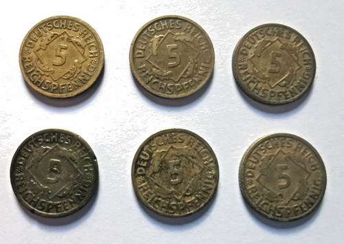 Reichspfennig 1925 - 6x,